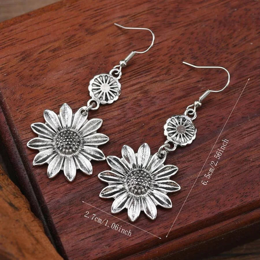Vintage bohemien oorhangers met zonnebloem