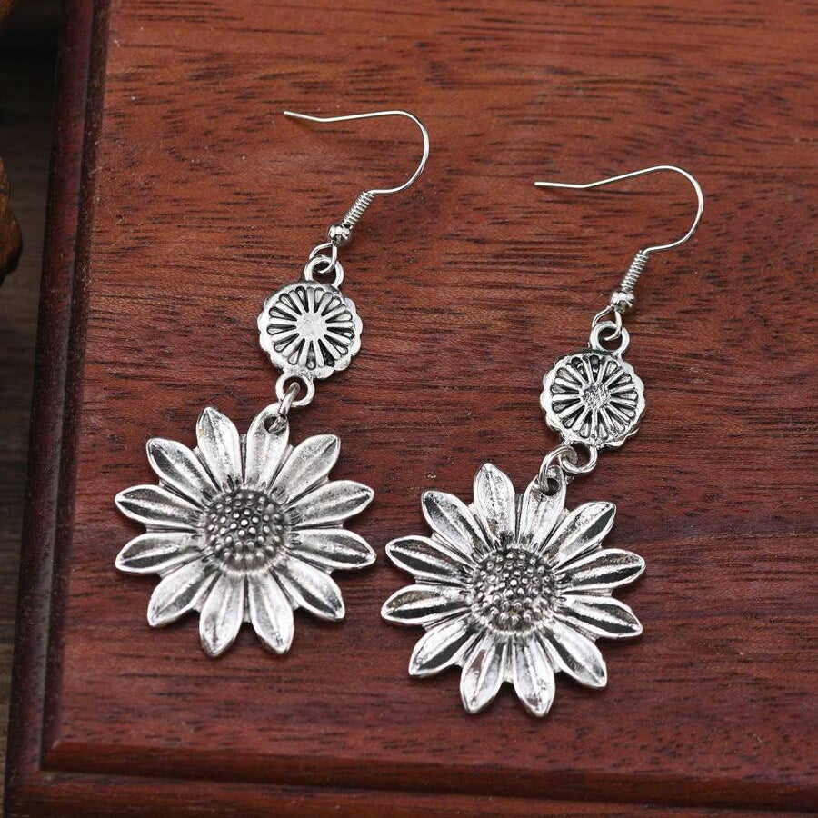 Vintage bohemien oorhangers met zonnebloemhanger