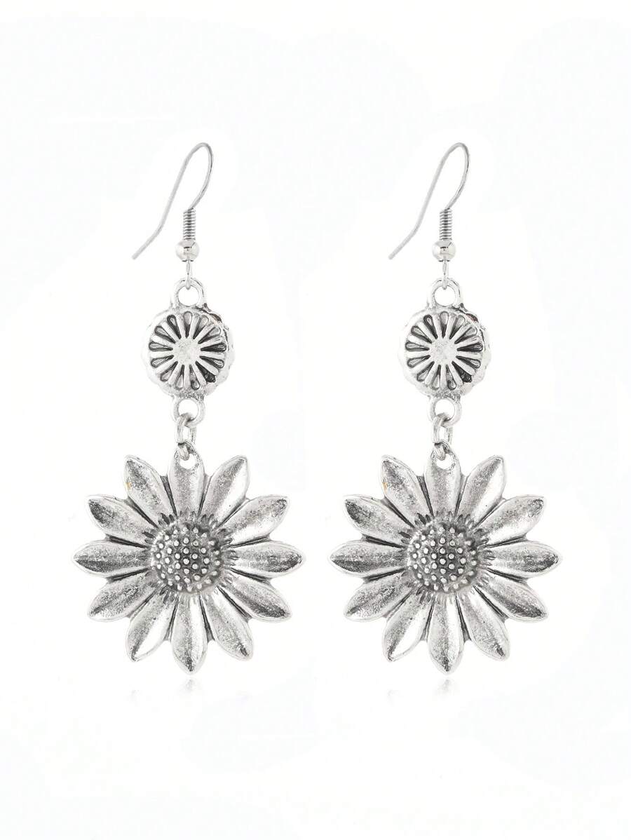Vintage bohemien oorhangers met zonnebloem
