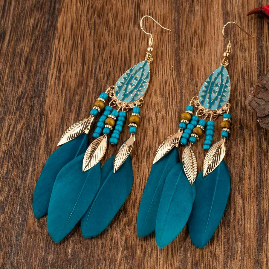 Bohemien overdreven retro stijl veer oorbellen