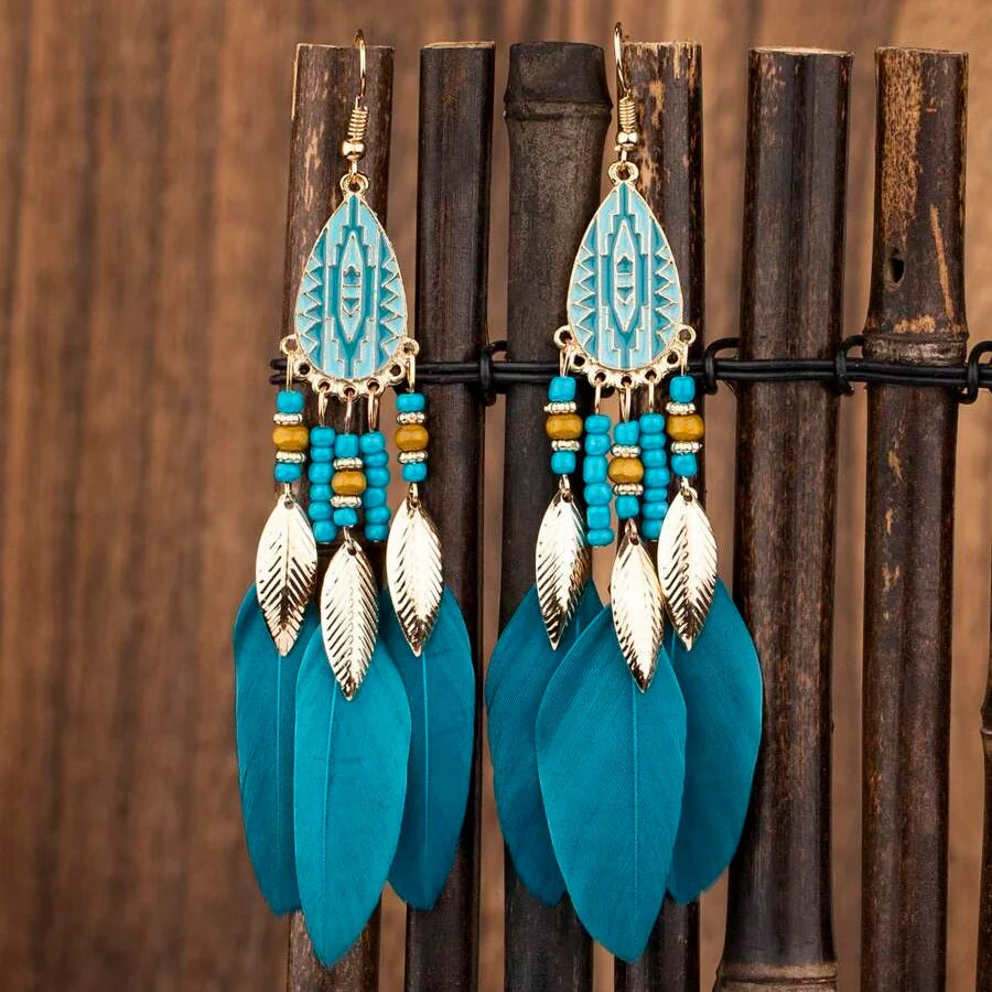 Bohemien overdreven retro stijl veer oorbellen