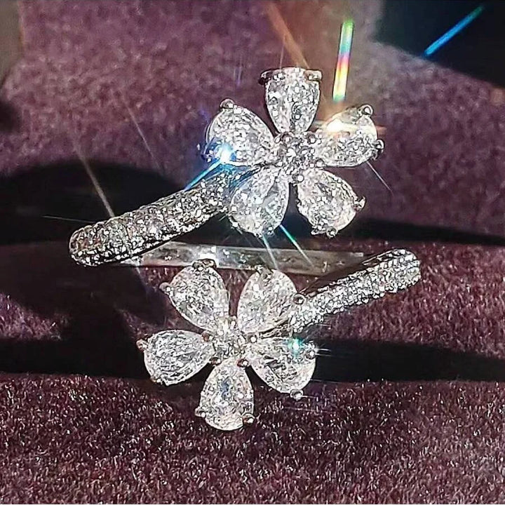 Elegant Adjustable Flower Cubic Zirconia Ring