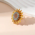 Vintage zonnebloemring bezet met zirkonia