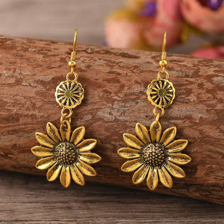 Vintage Bohemian Sunflower Pendant Earrings