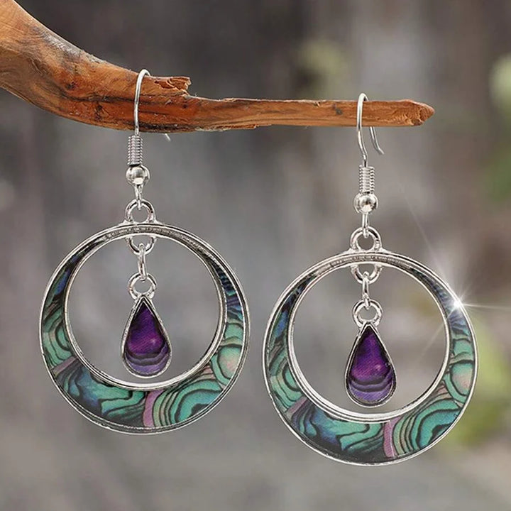 Vintage Geometric Palace Style Oil Drop Conch Alloy Hoop Earrings