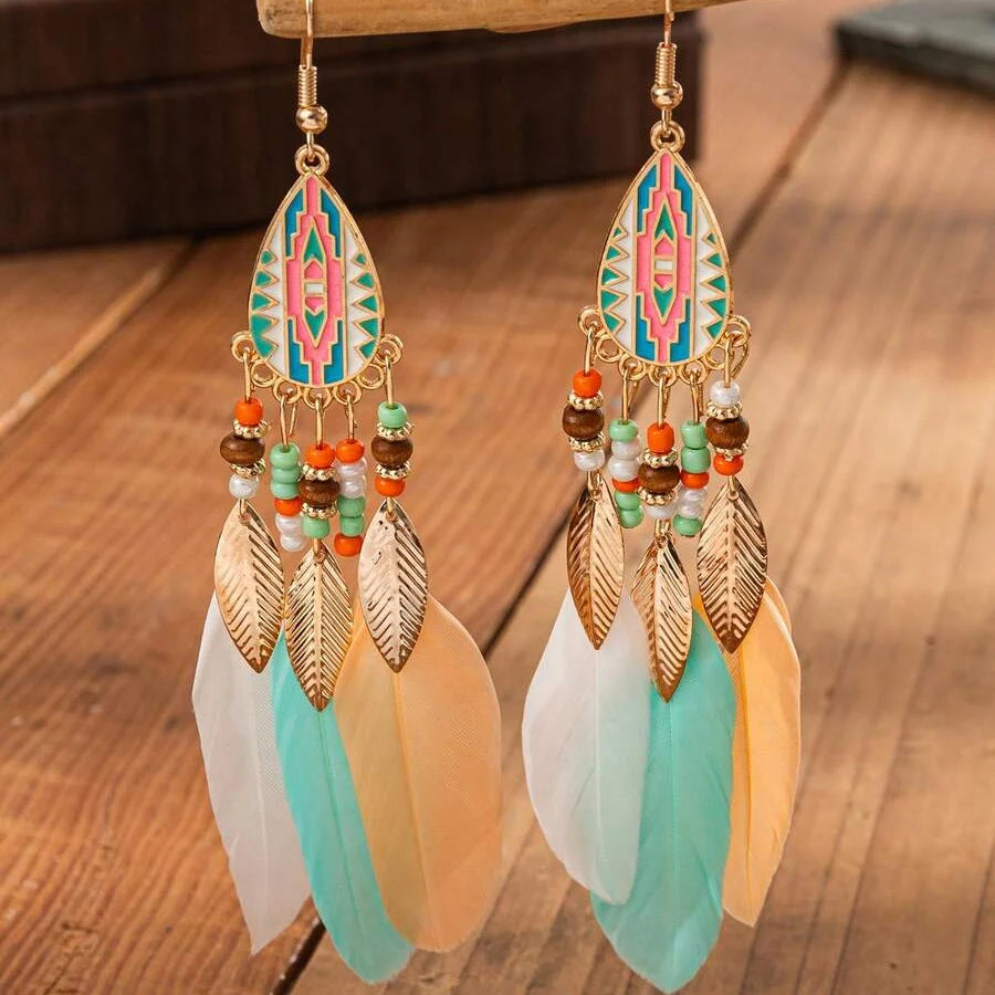 Bohemien overdreven retro stijl veer oorbellen