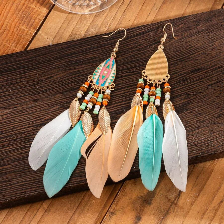 Bohemien overdreven retro stijl veer oorbellen