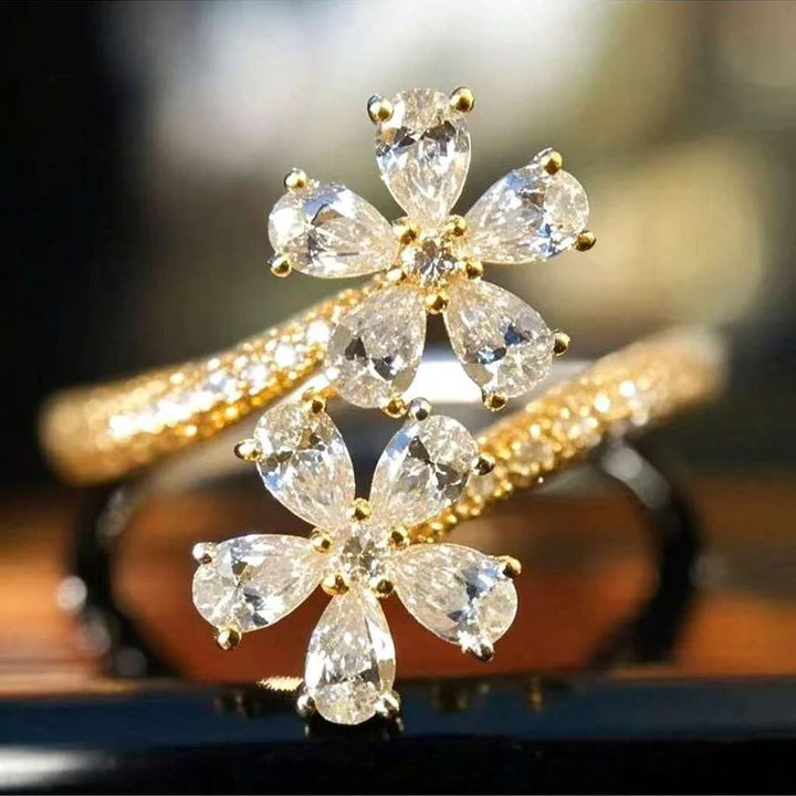 Elegant Adjustable Flower Cubic Zirconia Ring