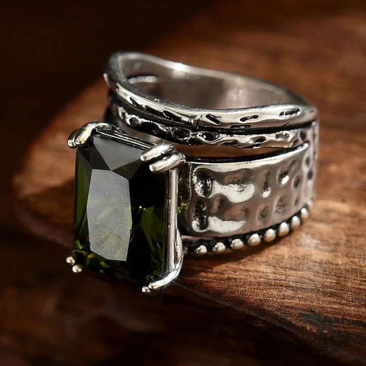 Vintage Bohemian Geometric Cut Zircon Silver Plated Ring