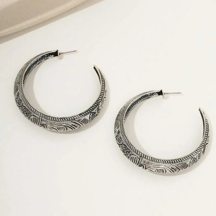 Vintage Bohemian Carved Geometric Hoop Earrings