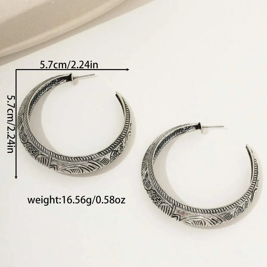 Vintage Bohemian Carved Geometric Hoop Earrings