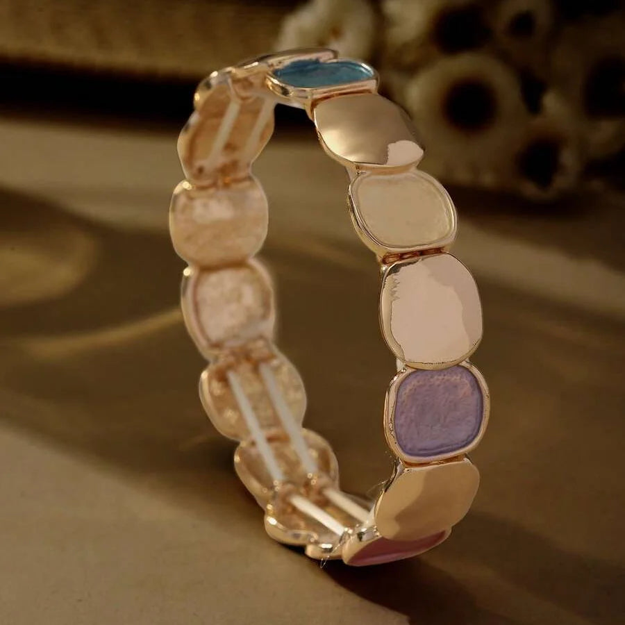 Elegante elastische armband van zinklegering met ovaal glanzend en mat ontwerp