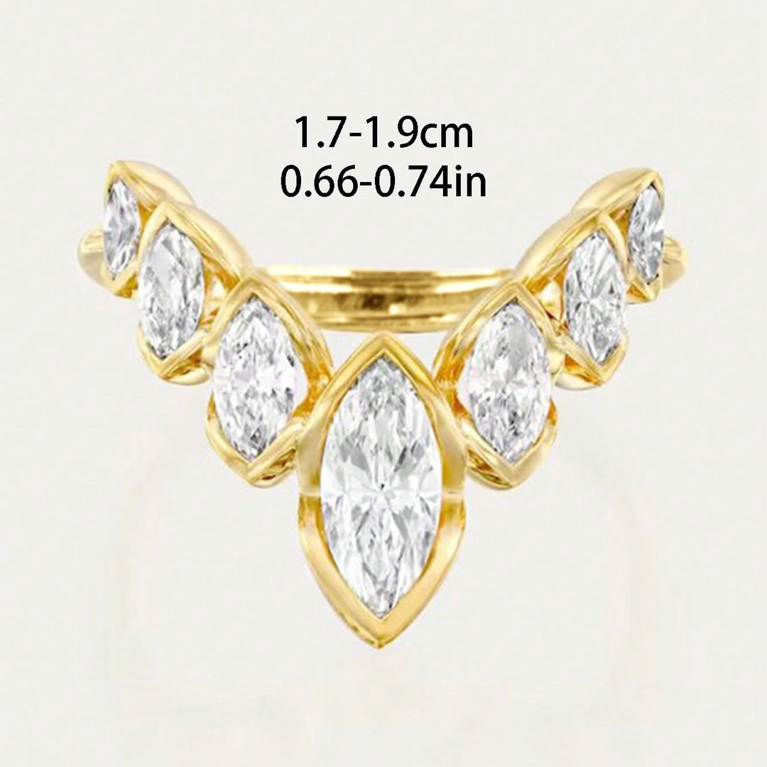 Geometric V-Shaped Gold Plated Zirconia Stone Flower Petal Ring