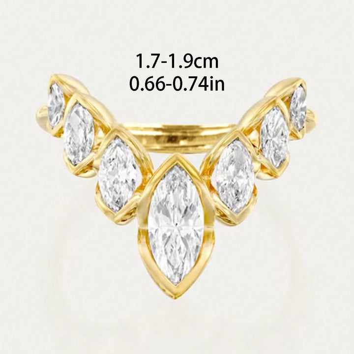 Geometric V-Shaped Gold Plated Zirconia Stone Flower Petal Ring