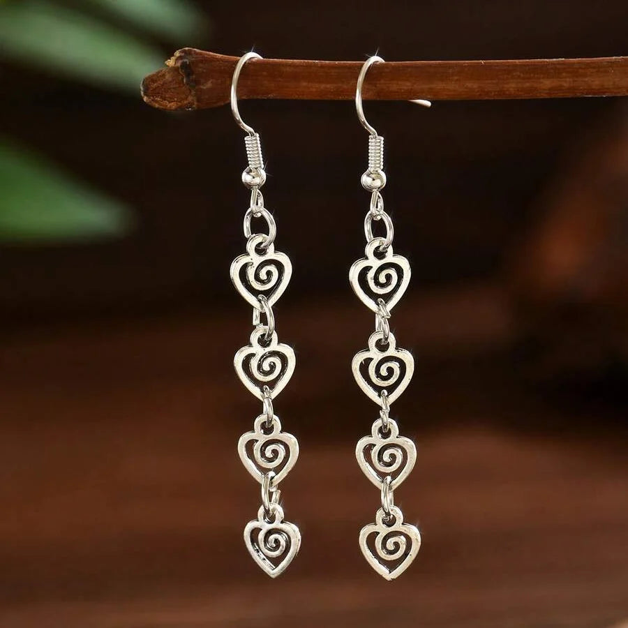 Retro Distressed Geometric Spiral Swirl Dangle Earrings