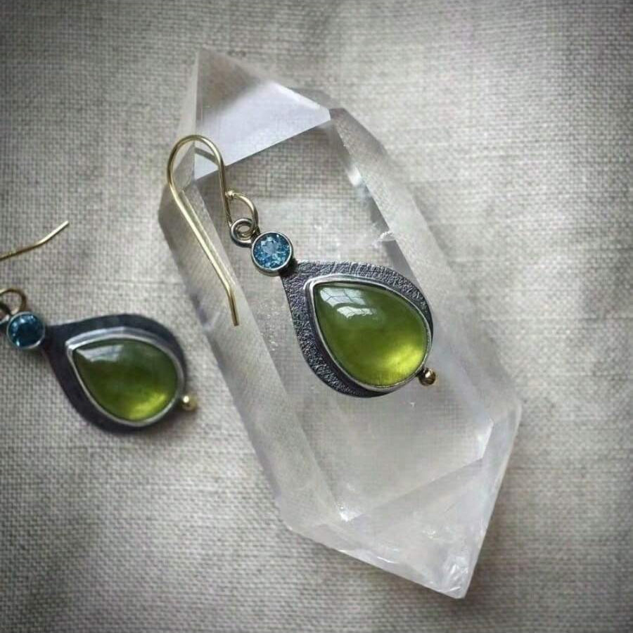 Vintage Bohemian Olive Green Cube Zirconia Earrings