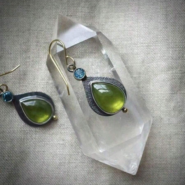 Vintage Bohemian Olive Green Cube Zirconia Earrings