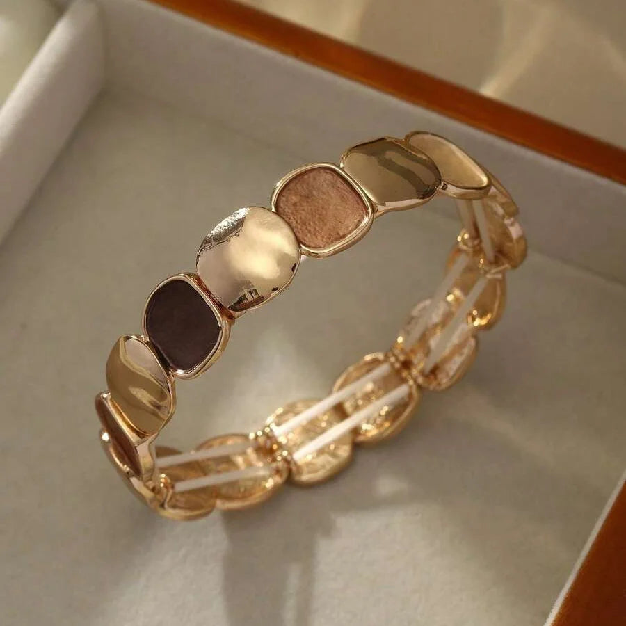 Elegante elastische armband van zinklegering met ovaal glanzend en mat ontwerp