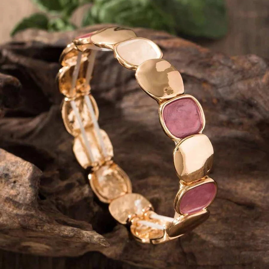 Elegante elastische armband van zinklegering met ovaal glanzend en mat ontwerp