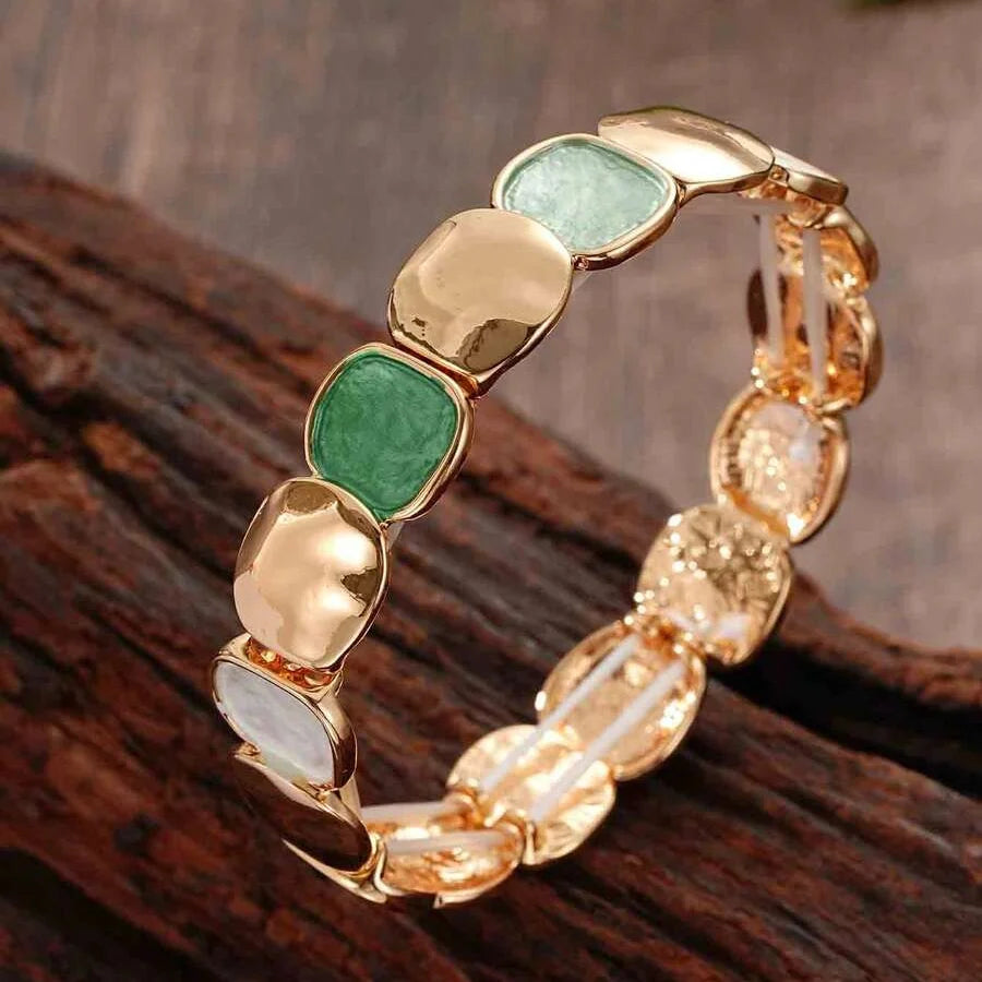 Elegante elastische armband van zinklegering met ovaal glanzend en mat ontwerp