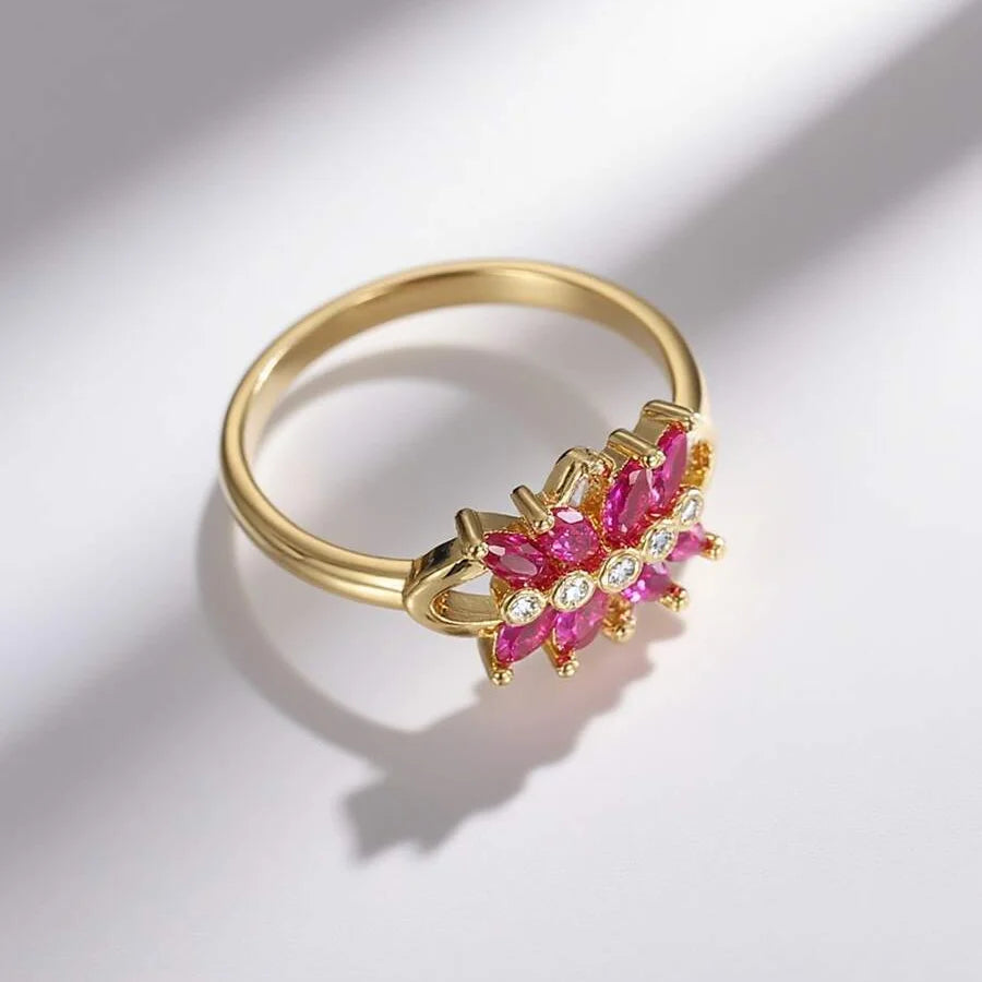 Elegant Vintage Design Cubic Zirconia Ruby Flower Wrap Ring Ring