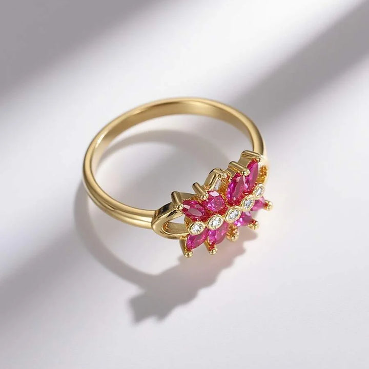Elegant Vintage Design Cubic Zirconia Ruby Flower Wrap Ring Ring