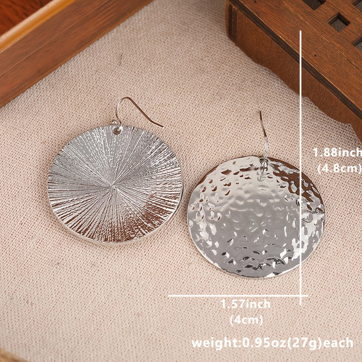 Vintage Hammered Large Disk Dangle Circle Earrings