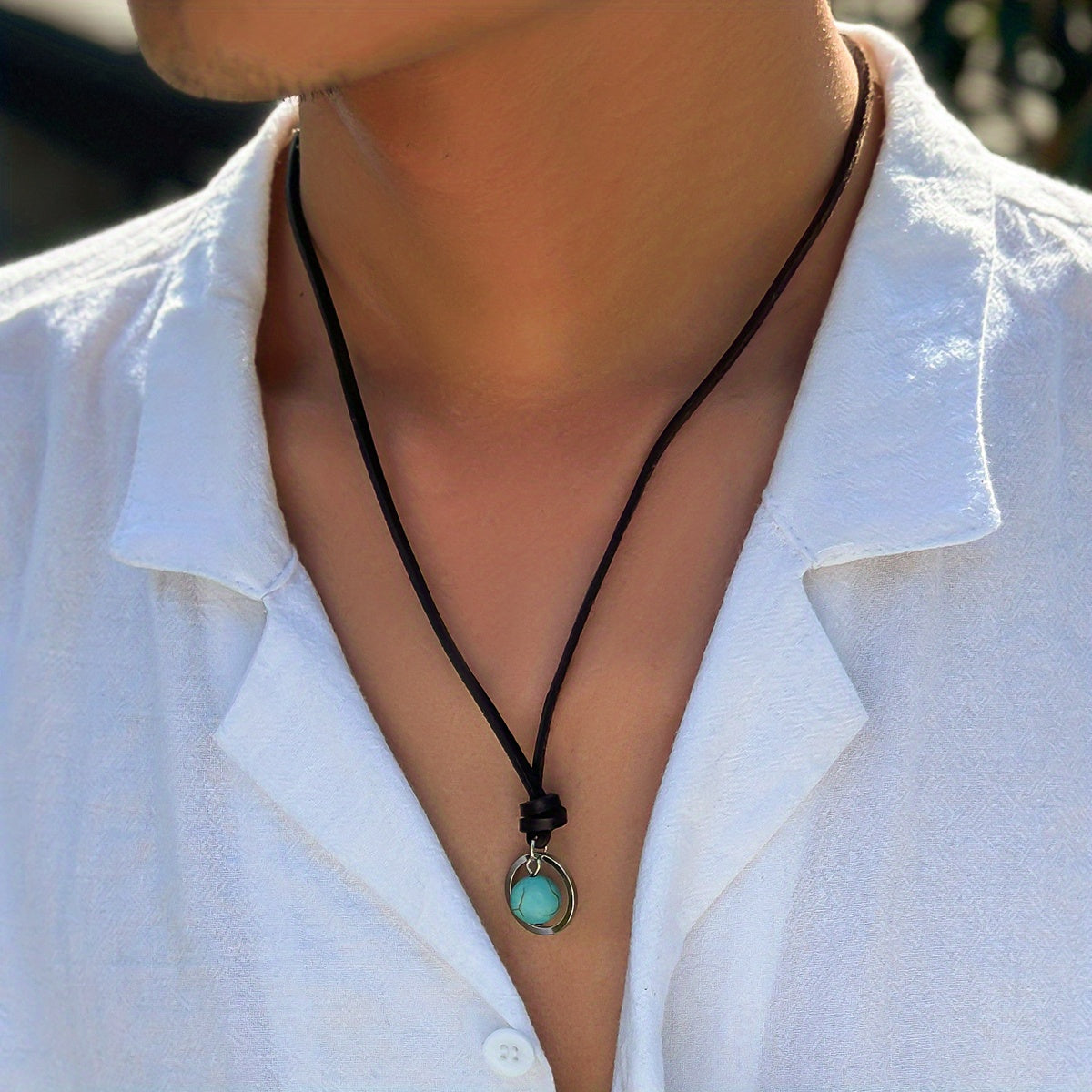 Bohemien turkoois hanger leren choker ketting