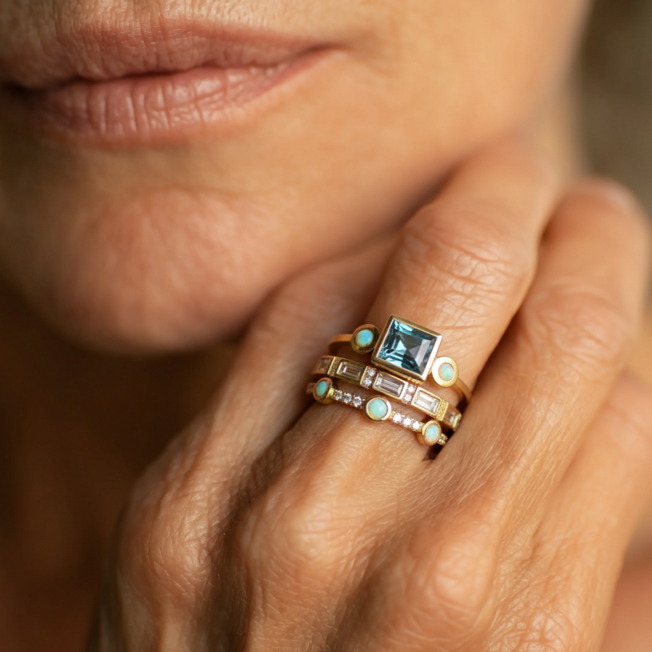 Vintage blauwe kristallen ringenset