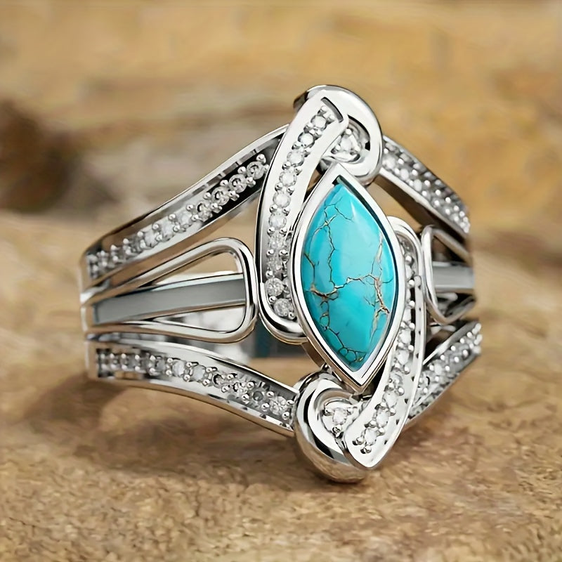 Statement marquise turkooizen sterling zilveren ring