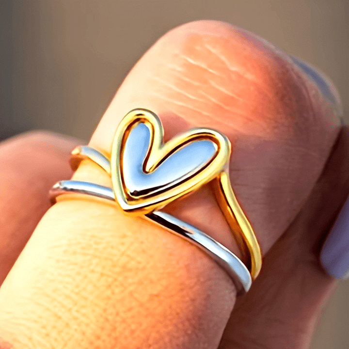 Vintage Metallic Style Two Tone Heart Rings