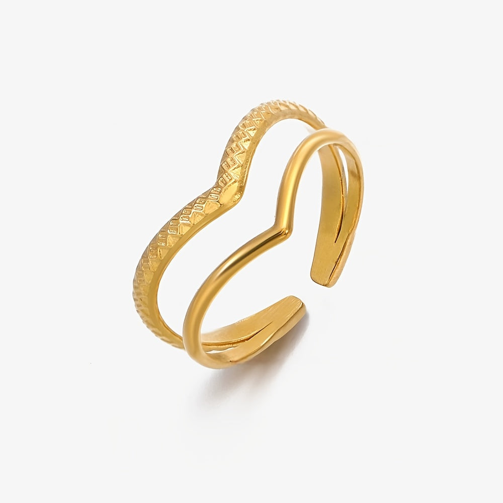 Dubbellaagse goudkleurige verstelbare V-vormige statement ring