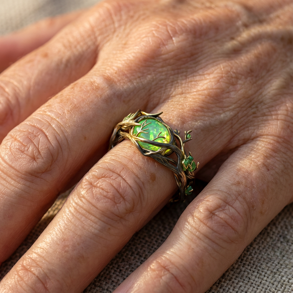 Natuurring met groene opaal