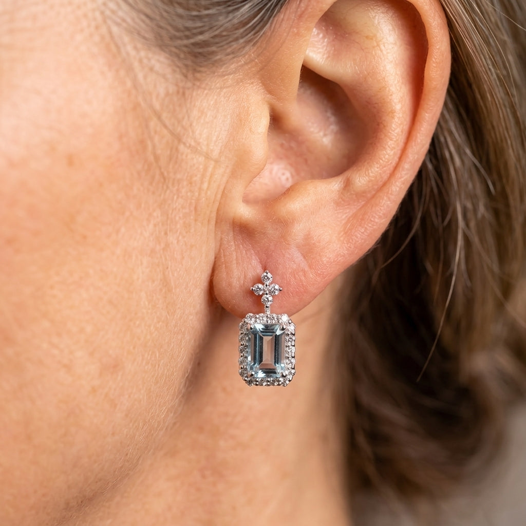 Vintage CZ Diamond Earrings Gold Drop