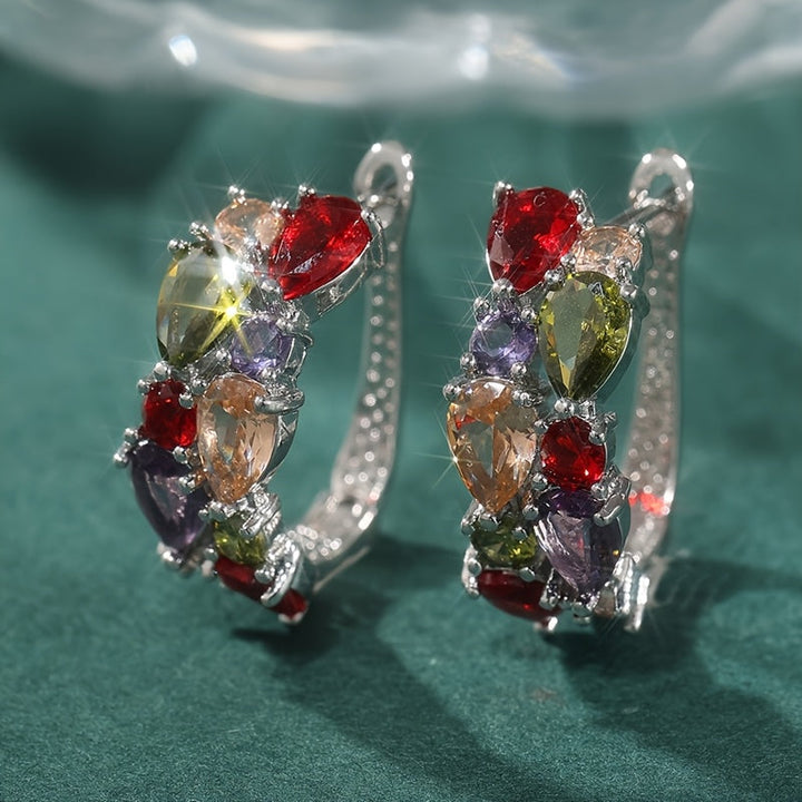 Elegant Multi Colored Zirconia Teardrop Shape Earrings