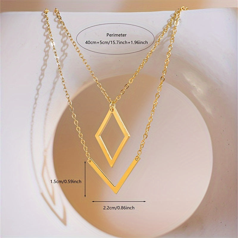 Retro geometrisch design goudkleurige ketting met V-hanger