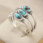 Vintage Boho Style Triple Turquoise Silver Ring