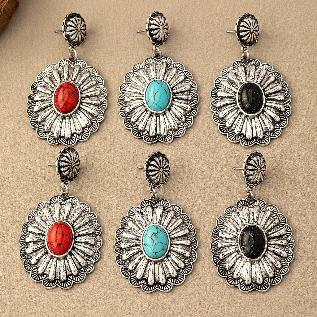 Vintage Bohemian Turquoise Round Pattern Earrings