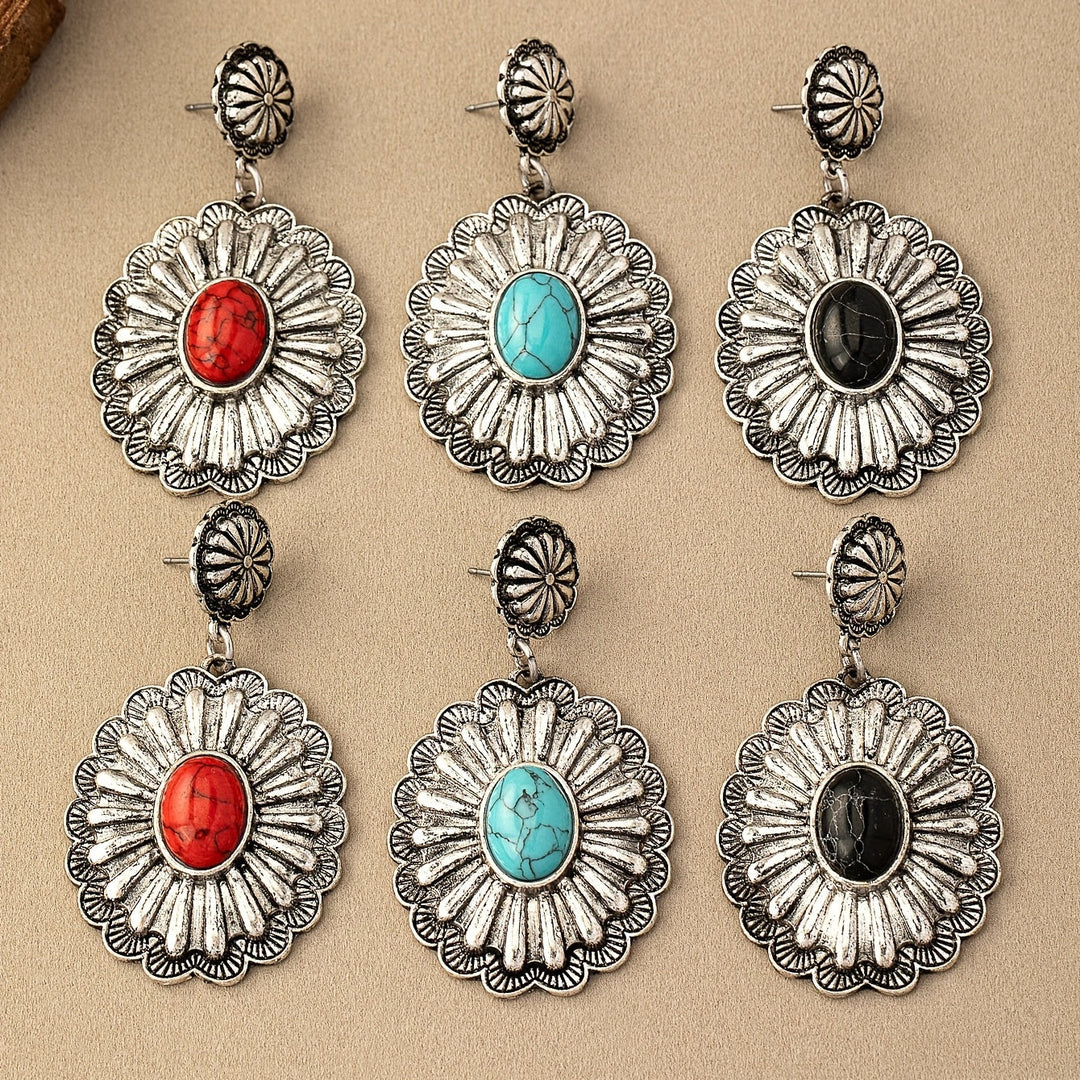 Vintage Bohemian Turquoise Round Pattern Earrings