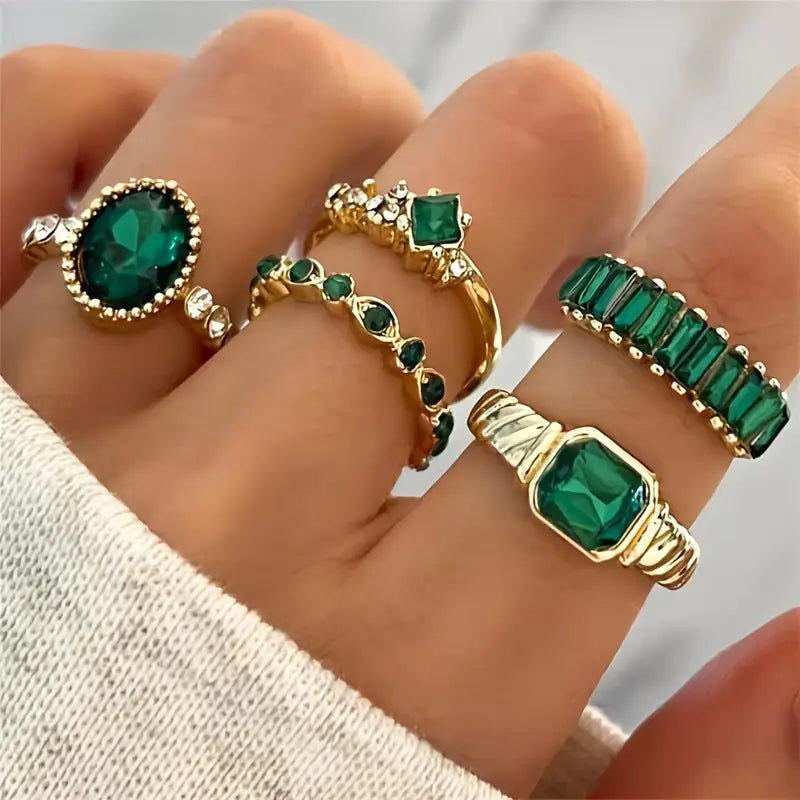 Zarina verfijnde smaragd ringenset | goudkleurig