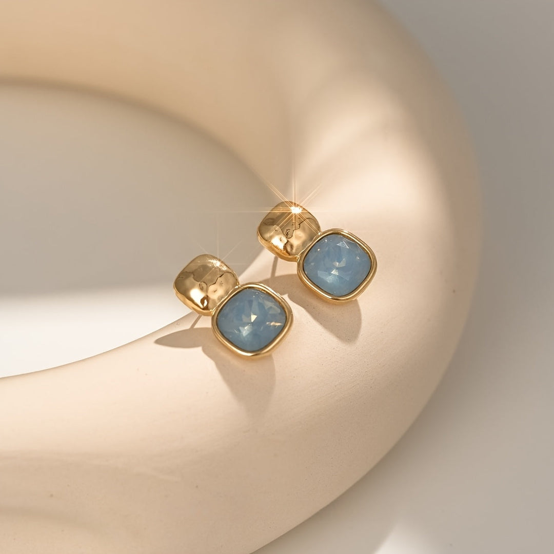 Gold Tone Geometric Square Earrings