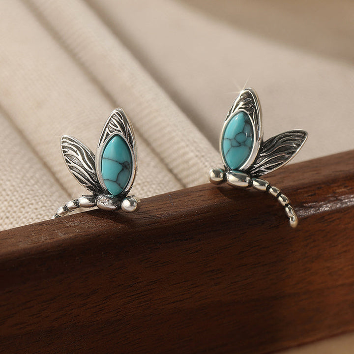 Vintage Dragonfly Turquoise Stud Earrings