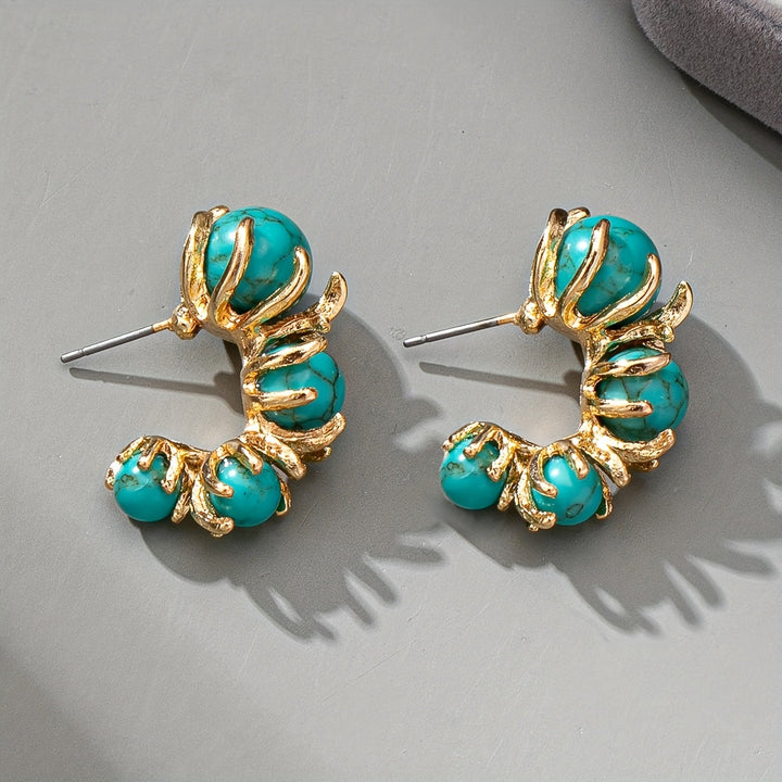 Classic Gold Turquoise Plated Triple Stone Dangle Earrings