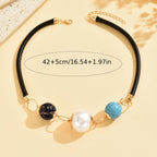 Bohemien minimalistische parel en turkoois kralen ketting