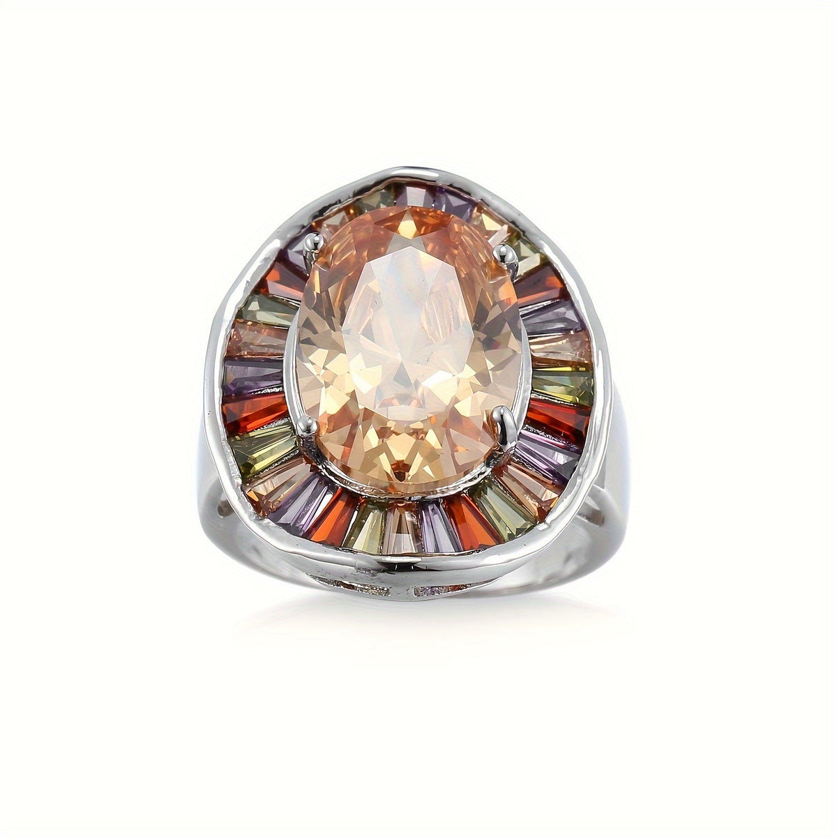 Romantische ovale ring met champagnekleurige zirkoonstenen