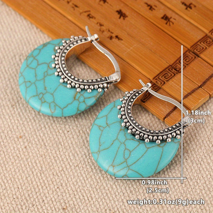 Turquoise Crescent Silver Plated Hoop Earrings