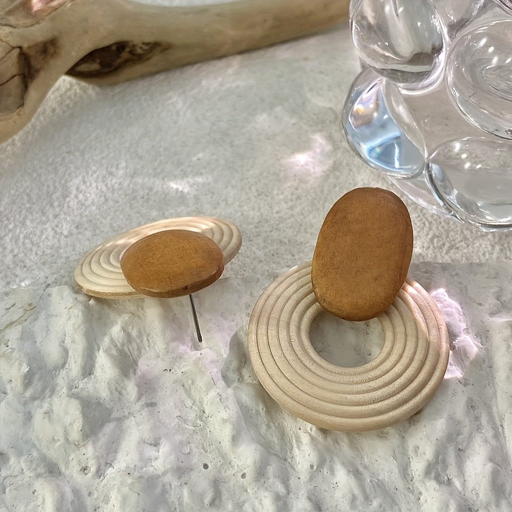Natural Wood Spiral Drop Earrings