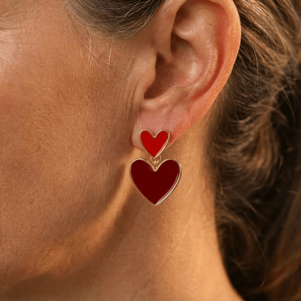 Elegant Gold Plated Double Heart Drop Earrings