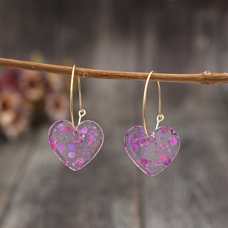 Vintage oorhangers met glitter harthanger van hars