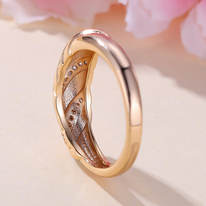 Elegant Zirconia Inlaid Twisted Design Gold Plated Ring